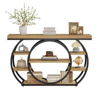 Tribesigns Circle Base Console Table | Narrow Entryway Table 120x30x80cm | 4-Tier Storage Shelf | Industrial Farmhouse Hallway Sofa Table,Rustic