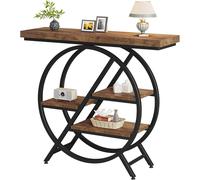 Tribesigns Console Table, 100 cm, Thick Top Industrial Coffee Table, Side Tables with Geometric Metal Frame, for Living Room, Entrance, Rustic Brown