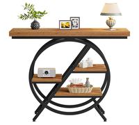 Tribesigns Console Table, 100 cm, Thick Top Industrial Coffee Table, Side Tables with Geometric Metal Frame, for Living Room, Entrance, Rustic Brown