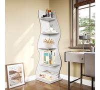 Tribesigns Corner Shelf, Modern 5-Tier Wall Corner Bookshelf, Stylish Corner Small Bookcase Storage Rack Plant Stand with Unique Shape for Living Room, Home Office (White, 1PC)