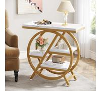 Tribesigns End Table for Living Room, 3-Tier Faux Marble Side Table with Storage,Gold & White