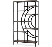 Tribesigns Geometric Bookcase 179cm Industrial Bookcase 8 Tier Bookcase Rustic Bookshelf Metal Frame Tall Freestanding Open Shelves for Living Room (Grey, 1)