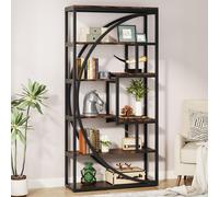 Tribesigns Industrial Bookcase 180 cm Height - 5-Tier Vintage Brown Shelf with 8 Open Compartments, Sturdy Shelf Unit for Living Room / Home Office