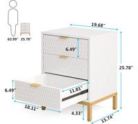 Tribesigns Modern Nightstand, 65.5 cm Tall Bedside Table with 3 Drawers, Contemporary End Side Table with Storage for Bedroom, Living Room, White and Gold (1 Pack)