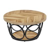 Tribesigns Round Coffee Table, 80 cm Round Wooden Table, Farmhouse Large Round Living Room Table with 2 Levels Storage, Modern Simple Brown Tea Table (Wood Grain)