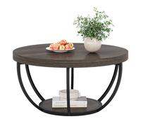 Tribesigns Round Coffee Table, 80cm Wooden 2-Tier Circle Coffee Table with Storage Shelves, Modern Accent Cocktail Table Center Table for Living Room, Grey