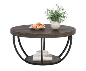 Tribesigns Round Coffee Table, 80cm Wooden 2-Tier Circle Coffee Table with Storage Shelves, Modern Accent Cocktail Table Center Table for Living Room, Grey