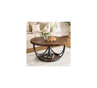 Tribesigns Round Coffee Table with 2 Tiers, 80CM Wooden Circle Accent Cocktail Table with Storage Shelf and Metal Frame, Industrial Center Tables for