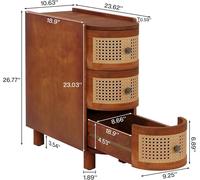 Tribesigns Solid Wood Side Table, 3-Drawer Rattan with Exquisite Embossed Handles for Living Room, No Assembly Required, Walnut & Oak