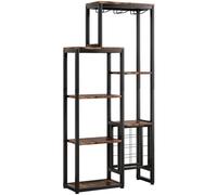 Tribesigns Wine Rack, Freestanding Base, 5-Tier Wine Baker Rack with Glass Holder & Wine Storage, Industrial Wine Rack, Wine Bar Cabinet, for Bar, Kitchen, Dining Room (Rustic Brown, 1 Piece)