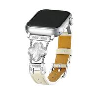 Triblanc Leather Strap Lucky Four-Leaf Clover Compatible with Apple Watch Straps 41mm 40mm 38mm Women Slim Thin Dressy Diamond fit iWatch Series 9/8/7/6/5/4/3/2/1/SE