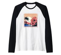 Tribute to Hawaii Wisdom. Flower Print Palm Tree Sunset. v2 Raglan Baseball Tee