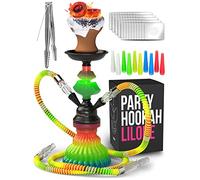 tricase Portable Shisha Set Hookah 12" with 2 Hose Pipe, 50 Foil Sheets, Bowl, 10 Tips, 2 Mouthpiece, Hose Tongs - Rasta