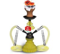 tricase Portable Shisha Set with Everything - Mini 12” Neon Yellow Hookah Shisha Pipe Set for 2 - Complete Shisha Set with Bowl, Foil, Tips, 2 Hoses, Mouthpieces & Tongs