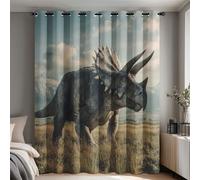 Triceratops Crutains for Bedroom, Dino Dinosaur Blackout Curtains Living Room, Eyelet Thermal Window Treatments, 2 Panels 46 x 54 Inch, Home Decor pw&99