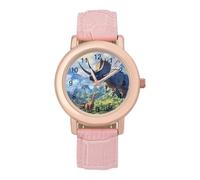 Triceratops Dinosaur Ancient Jungle Womens Leather Strap Elegant Lady Wrist Watches Casual Band Three-Hand Watch