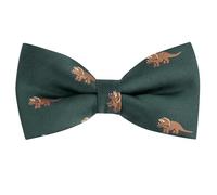 Triceratops Dinosaur Dark Green Herringbone Embroidered Bow Tie