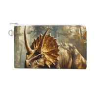 Triceratops in The Forests Portable Canvas Coin Purse Fashion Pencil Case Travel Makeup Bag