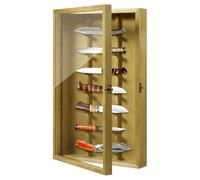 Triceratops Knife Display Case with Lockable Clear Acrylic Door, Wall Mount Wooden Knife Display Stand, Pocket Knife Display Cases for Storage, Collection, Holds up to 7 Knifes(Yellow)