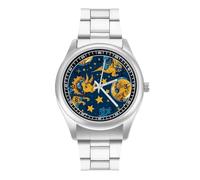 Triceratopss Dinos in Space Dinosaur Men's Casual Watch with Stainless Steel Strap Alloy Quartz Wrist Watches