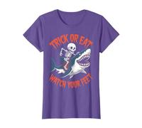 Trick Or Eat Watch Your Feet Skeleton Shark Halloween T-Shirt