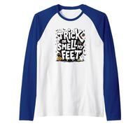 Trick or Smell My Feet: Spooky Halloween Humor Raglan Baseball Tee, Men, Royal Blue/White, M