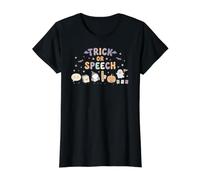 Trick or Speech SLP Halloween Speech Therapy Therapist Squad Value Graphic T-Shirt, Women, Black, L