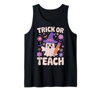 Trick Or Teach Spooky Groovy Ghost Halloween Teacher Tank Top