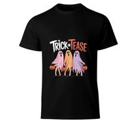 Trick or Tease Ghost Halloween T-Shirt - Funny Spooky Ghosts Graphic Tee for Women & Men, Unisex Trick or Treat Costume Top, Perfect for Halloween Parties, Fall Events & Casual Wear Black