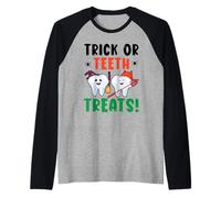 Trick or Teeth Treats Dentistry Dental Halloween Raglan Baseball Tee