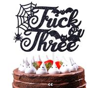 Trick or Three Cake Topper, Boo I'm 3, Halloween Bat Theme 3rd Birthday Party Decorations Supplies for Boy Girl