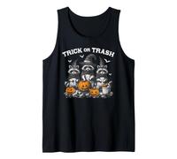 Trick or Trash Halloween Raccoon Trio Witch Hat Pumpkin Tank Top
