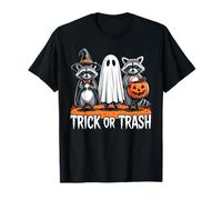 Trick Or Trash Raccoon Halloween Funny Creepy Ghost Pumpkin T-Shirt