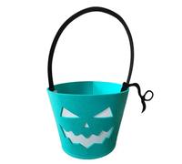 Trick or Treat Basket, Halloween Candy Bucket, Glow in the Dark Tote, Fluorescent Felt Material, Lightweight Carry Handle, Party Favor Use, 9.45x6.3x6.3 Inches, Blue Green, 1 Piece
