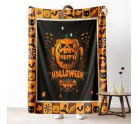 Trick Or Treat Couch Blanket 40x50 Inch, Halloween Pumpkin Throw Blanket for Bed Cozy Blankets, Spooky Cat Witch Bat Fleece Blankets Warm Soft Lightweight for Fall Summer Spring Winter