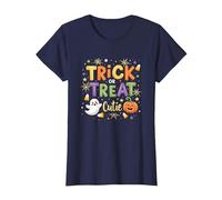 Trick or Treat Cutie Halloween Ghost Pumpkin Kids Fun T-Shirt, Women, Navy, 3XL