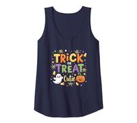 Trick or Treat Cutie Halloween Ghost Pumpkin Kids Fun Tank Top, Women, Navy, XL