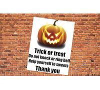 Trick or Treat Do not knock help yourself to sweets Sign Sticker Self Adhesive Gloss Decal Sticker A4 297mm x 210mm