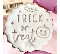 Trick or treat happy halloween cookie cutter stamp embosser fits m&s biscuits great for fondant icing reusable Marks and Spencers pumpkin ghost halloween decor ideas party favours Free matching cutter
