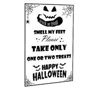 Trick or Treat Metal Sign Smell My Feet Please Take Only One or Two Treats Tin Signs Ghosts Halloween Porch Decoration Funny Wall Decor for Garage Bar Patio Club 8x12 Inch