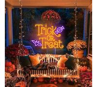 Trick OR Treat Neon Sign, Custom Halloween LED Neon Light Candy Led Light Halloween Party Decor Bats Light Up Sign Custom Halloween