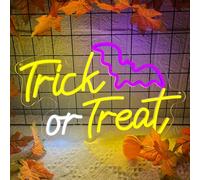 Trick or Treat Neon Sign for Wall Decor, Halloween Bat Neon Signs Light, Halloween Party Decorations LED Neon Light, Dimmable Halloween Neon Lights for Home Bedroom Bar Garden Porch Coffee Store