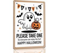 Trick or Treat Please Take One Metal Sign for Homes Halloween Parties Schools Home Cafe Porch Front Door Candy Station Shops Community Events Family Houses and Offices 8x6 Inch