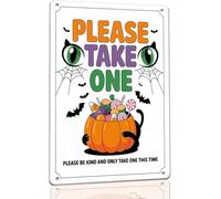 Trick or Treat Please Take One Metal Sign Retro Halloween Ghost Decor for Home Cafe Porch Front Door Candy Station Schools Shops Community Centers Family Houses and Offices 12x16 Inch