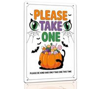 Trick or Treat Please Take One Metal Sign Retro Halloween Ghost Decor for Home Cafe Porch Front Door Candy Station Schools Shops Community Centers Family Houses and Offices 8x12 Inch
