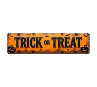 Trick Or Treat Pumpkin Bats Orange Background Tin Sign Retro Metal Sign for Cafe Bar Pub Home Game Room Gym Club Wall Decoration Vintage Metal Poster 4x16 Inch