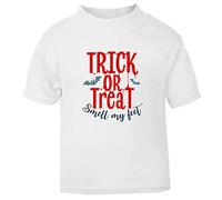 Trick Or Treat Smell My Feet Bats Halloween Statement Short Sleeve Cotton Kids t Shirt, 2-3 Years, White