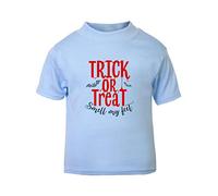 Trick Or Treat Smell My Feet Bats Halloween Statement Short Sleeve Cotton Toddler t Shirt, 3-4 Years, Pastel Blue