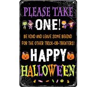 Trick or Treat Smell My Feet Please Take Only One or Two Treats Metal Tin Sign Retro Vintage Wall Art for Halloween Party Kitchen Cafe Porch Home Front Door Wall Decoration Plaque Poster 8x12 Inch