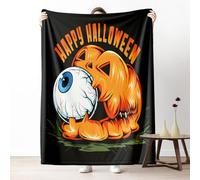 Trick Or Treat Soft Blankets Fall Throw Blanket, Halloween Pumpkin Blankets Full Size 90x90 Inch Cozy, Spooky Funny Holiday Fleece Blanket Warm Lightweight for Bed Couch Camping Picnic Travel